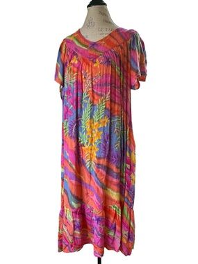 Saybury vintage mumu kaftan caftan tropical floral dress OS
